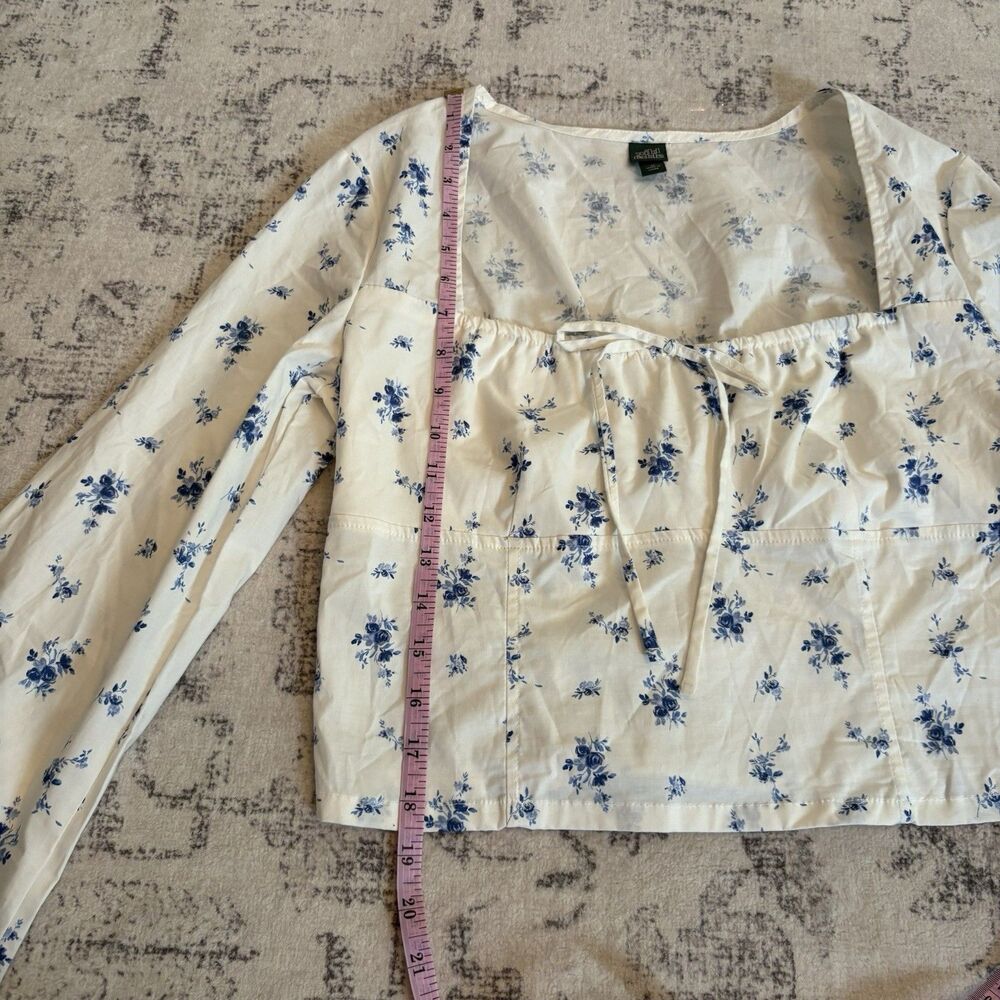 Wild Fable Long Sleeve Cotton Babydoll Top Medium Floral Milkmaid Prairie Beach - Picture 5 of 7